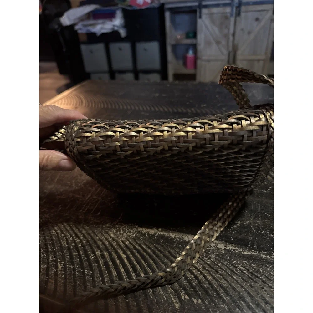 Vintage CEM Metallic Purse Woven Leather Crossbody Bag Gold Silver Bronze Brazil